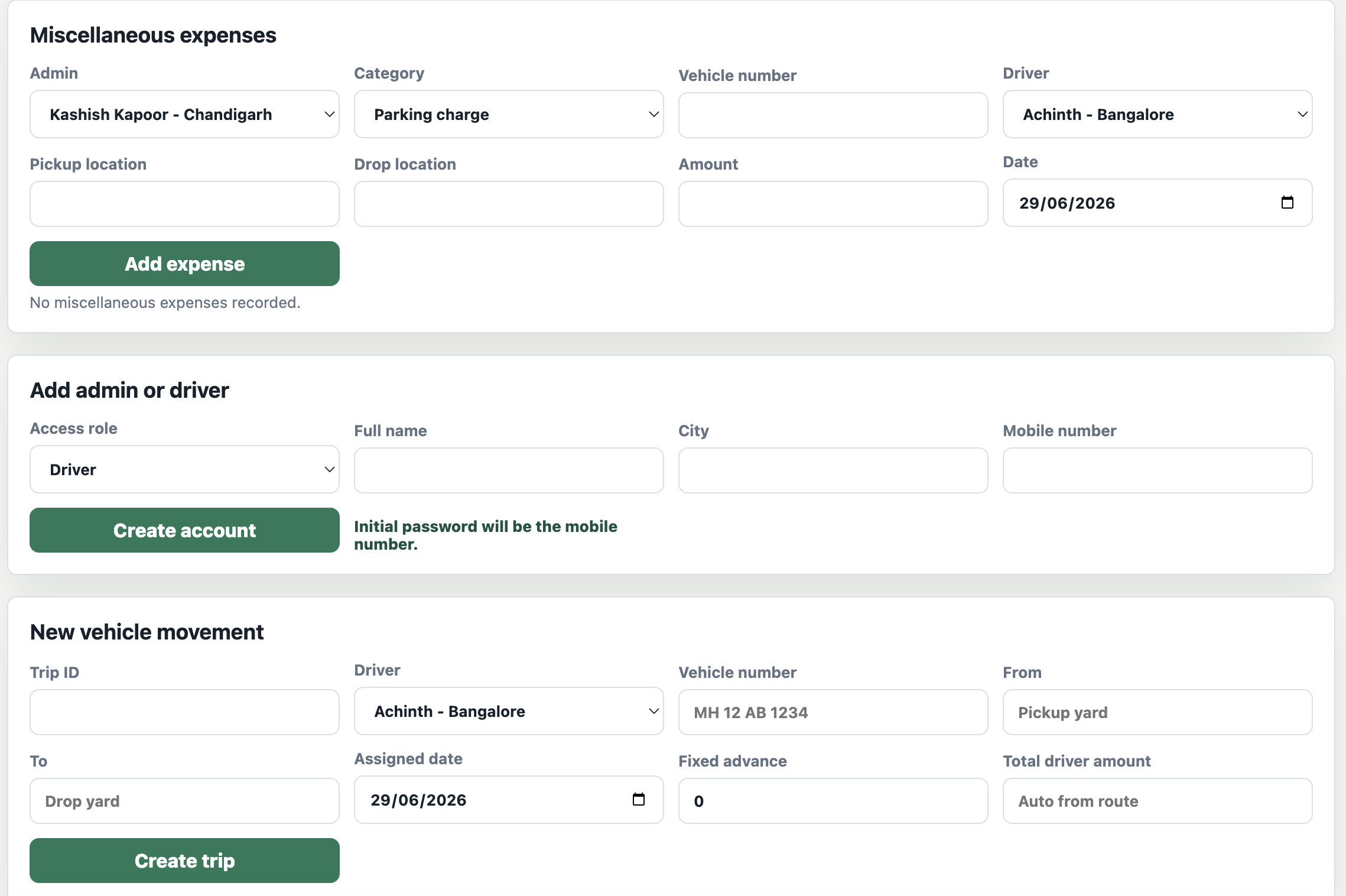 Operations forms